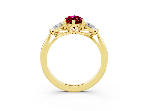 Yellow gold Marquise Cut Garnet Three-Stone Ring with Pear  Side Stones and Prong Setting
