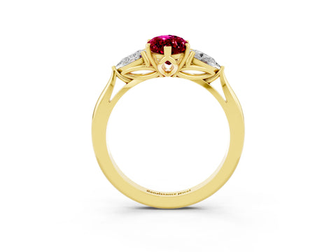 Yellow gold Marquise Cut Garnet Three-Stone Ring with Pear Side Stones and Four-Prong Setting_15