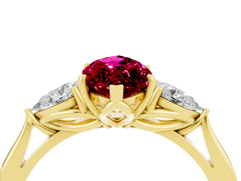 Yellow gold Marquise Cut Garnet Three-Stone Ring with Pear Side Stones and Four-Prong Setting_16