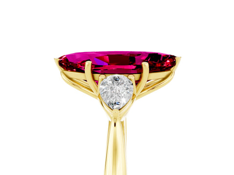 Yellow gold Marquise Cut Garnet Three-Stone Ring with Pear Side Stones and Four-Prong Setting_17