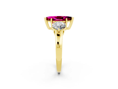 Yellow gold Marquise Cut Garnet Three-Stone Ring with Prong Setting and Classic Band_2