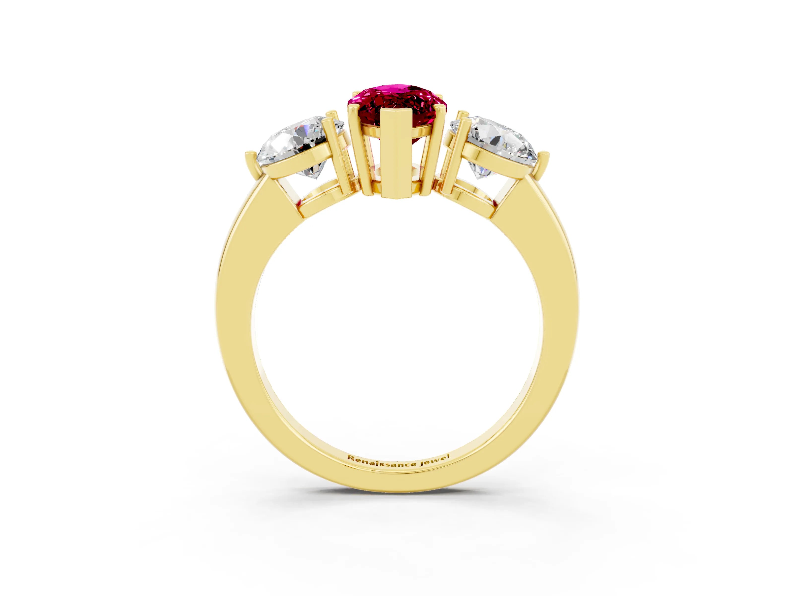 Yellow gold Marquise Cut Garnet Three-Stone Ring with Prong Setting and Classic Band_3