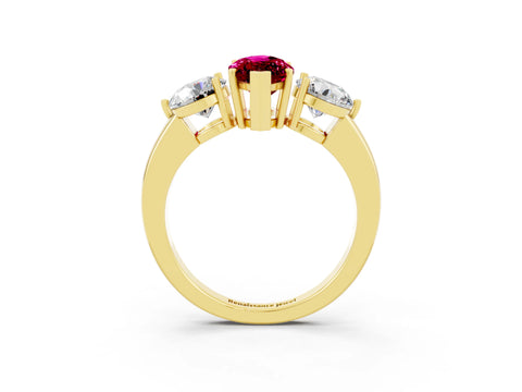 Yellow gold Marquise Cut Garnet Three-Stone Ring with Prong Setting and Classic Band_3