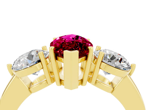 Yellow gold Marquise Cut Garnet Three-Stone Ring with Prong Setting and Classic Band_4