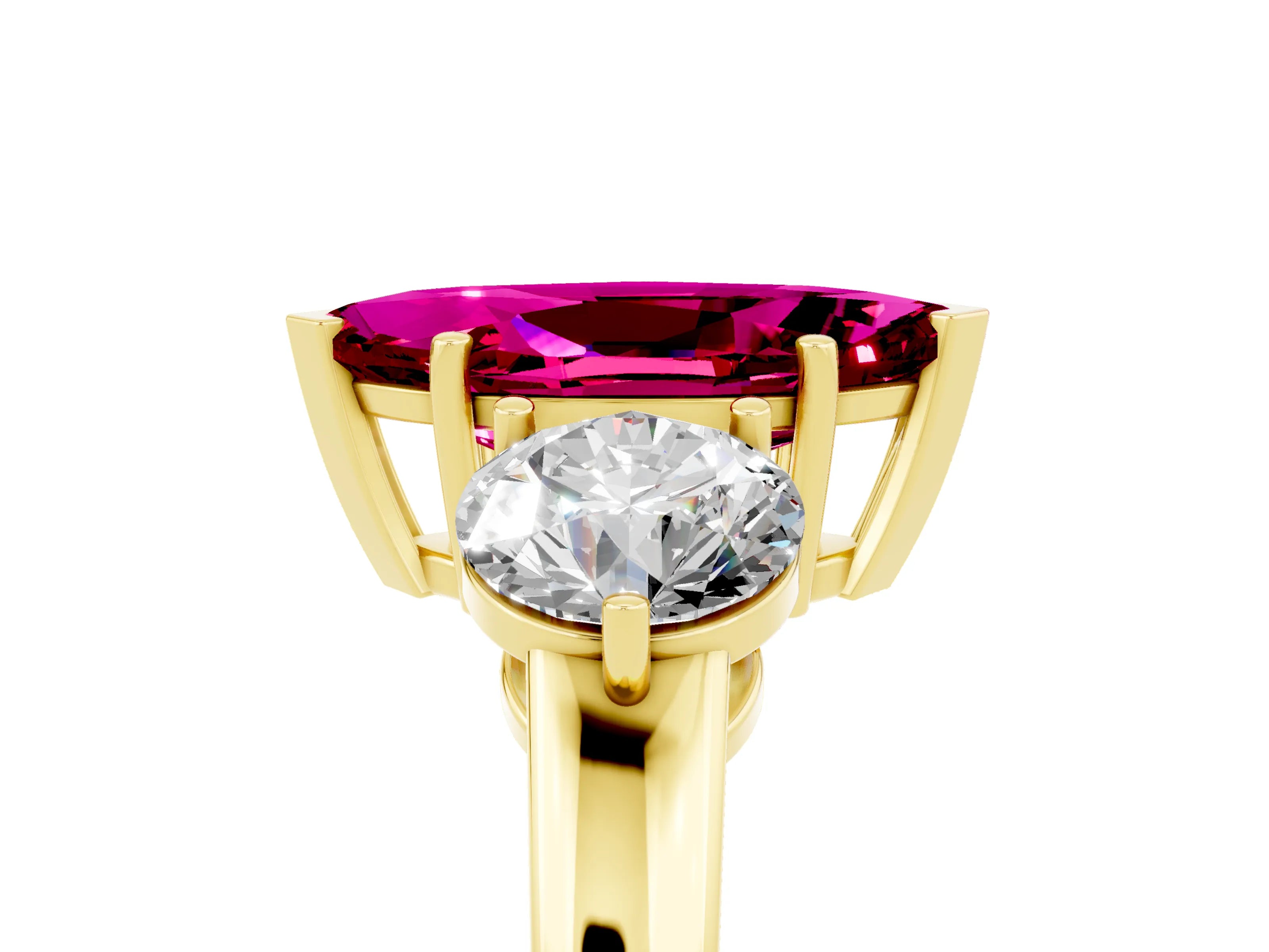 Yellow gold Marquise Cut Garnet Three-Stone Ring with Prong Setting and Classic Band_5