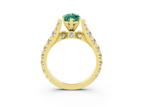 Yellow gold Marquise Cut Green Sapphire Classic Solitaire Ring with Pavé Band and Four-Prong Setting_3