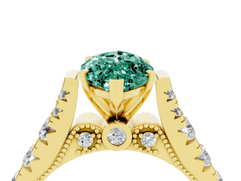 Yellow gold Marquise Cut Green Sapphire Classic Solitaire Ring with Pavé Band and Four-Prong Setting_4