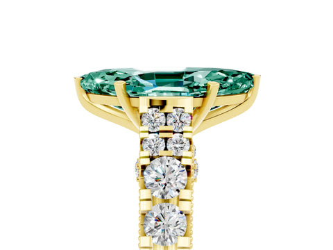 Yellow gold Marquise Cut Green Sapphire Classic Solitaire Ring with Pavé Band and Four-Prong Setting_5