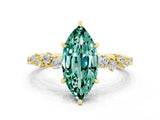 Yellow gold Marquise Cut Green Sapphire Cluster Side Stone Solitaire Ring with Prong Setting_24