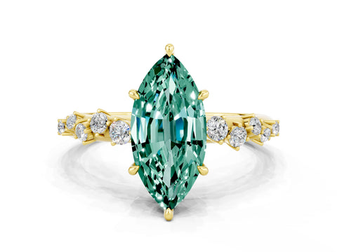 Yellow gold Marquise Cut Green Sapphire Cluster Side Stone Solitaire Ring with Prong Setting_24