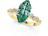 Yellow gold Marquise Cut Green Sapphire Cluster Side Stone Solitaire Ring with Prong Setting_25