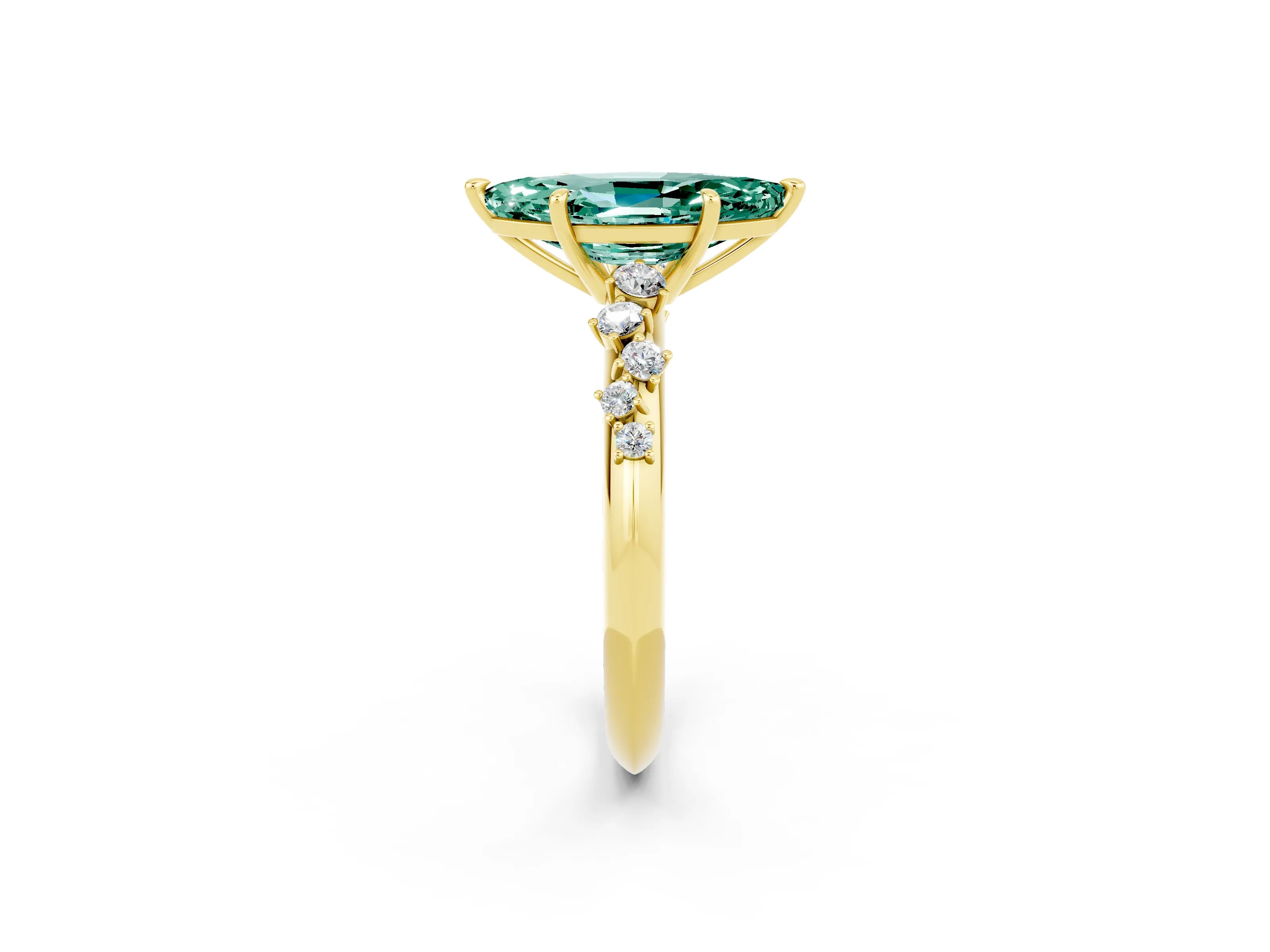 Yellow gold Marquise Cut Green Sapphire Cluster Side Stone Solitaire Ring with Prong Setting_26