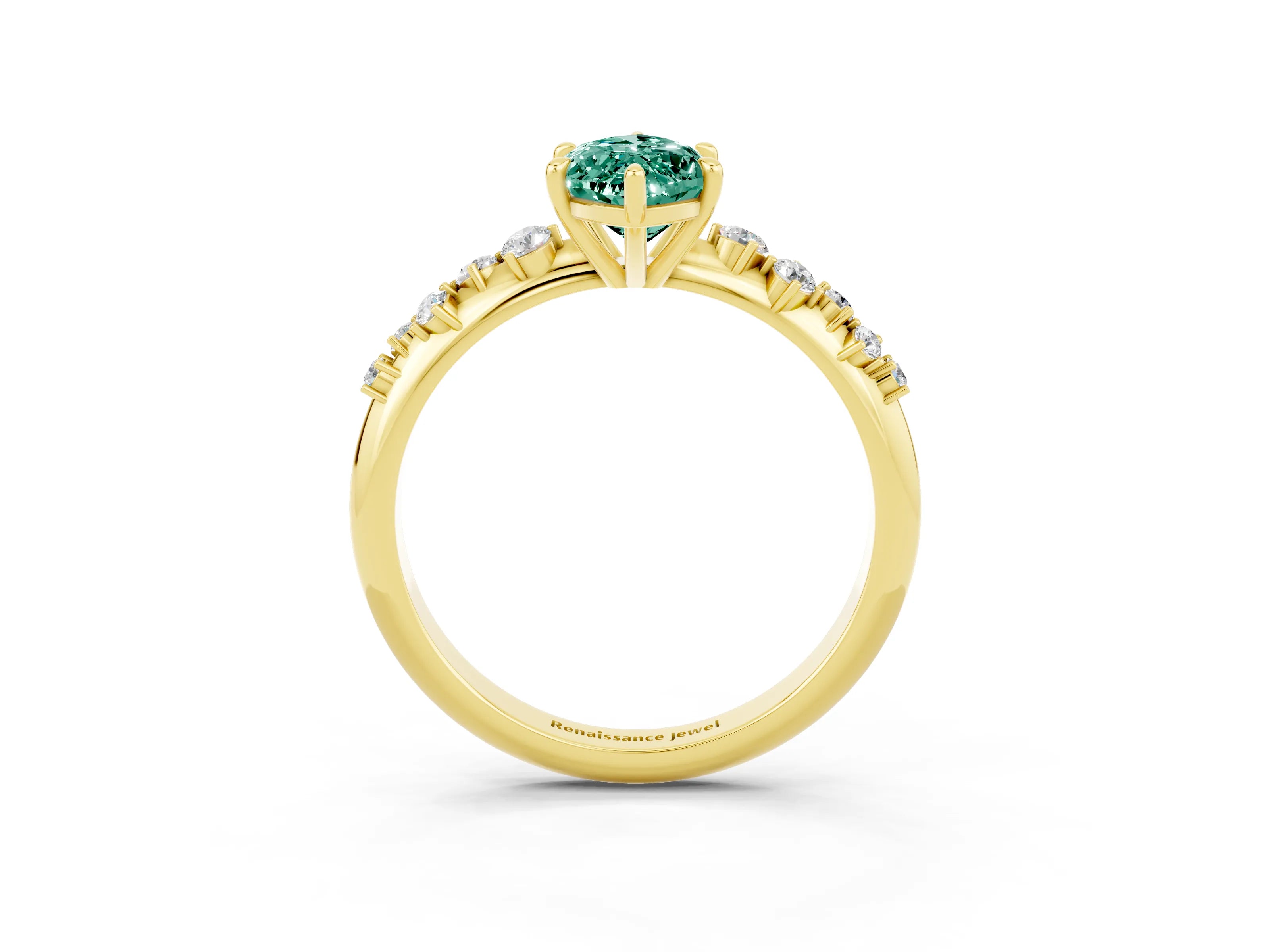 Yellow gold Marquise Cut Green Sapphire Cluster Side Stone Solitaire Ring with Prong Setting_27