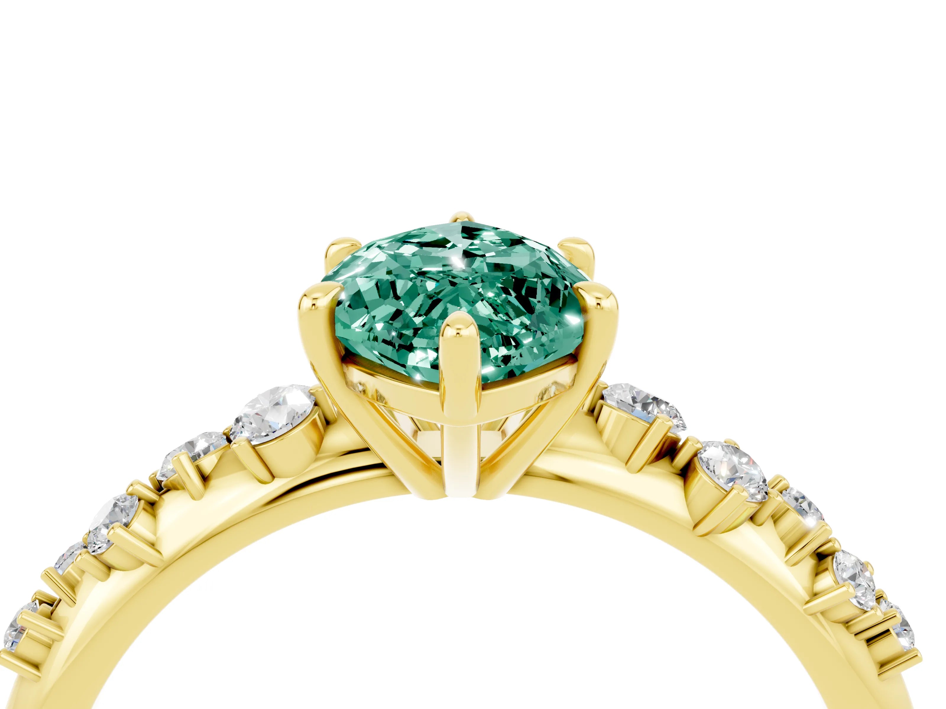 Yellow gold Marquise Cut Green Sapphire Cluster Side Stone Solitaire Ring with Prong Setting_28