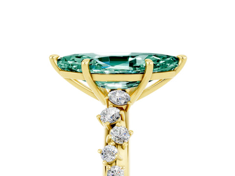 Yellow gold Marquise Cut Green Sapphire Cluster Side Stone Solitaire Ring with Prong Setting_29
