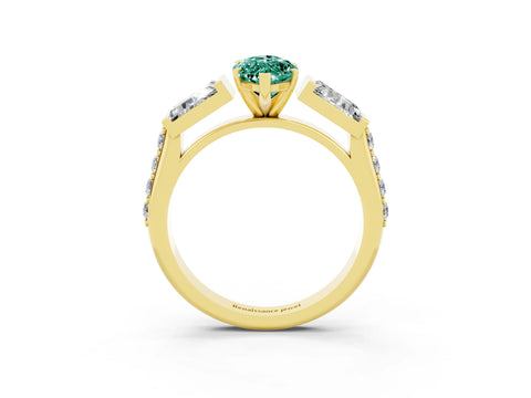 Yellow gold Marquise Cut Green Sapphire Engagement Ring with Baguette Side Stones and Channel Set Band_3