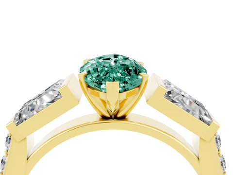 Yellow gold Marquise Cut Green Sapphire Engagement Ring with Baguette Side Stones and Channel Set Band_4