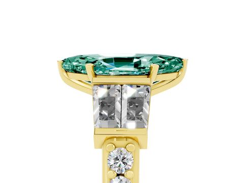 Yellow gold Marquise Cut Green Sapphire Engagement Ring with Baguette Side Stones and Channel Set Band_5