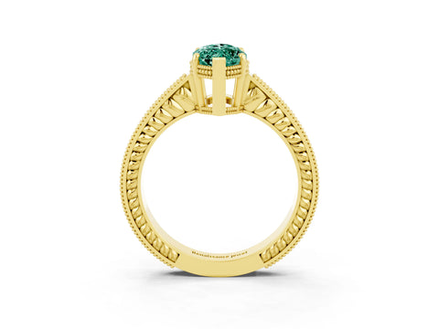 Yellow gold Marquise Cut Green Sapphire Engagement Ring with Milgrain Channel Set Band and Prong Setting_3