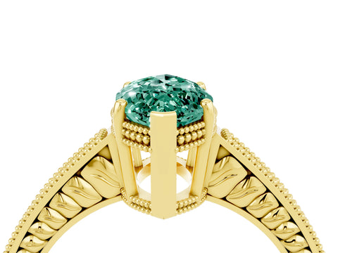 Yellow gold Marquise Cut Green Sapphire Engagement Ring with Milgrain Channel Set Band and Prong Setting_4
