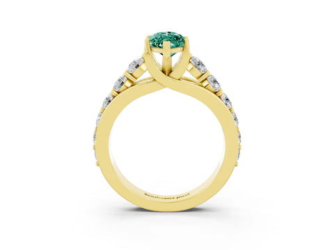 Yellow gold Marquise Cut Green Sapphire Engagement Ring with Pavé Band and Four-Prong Setting_3