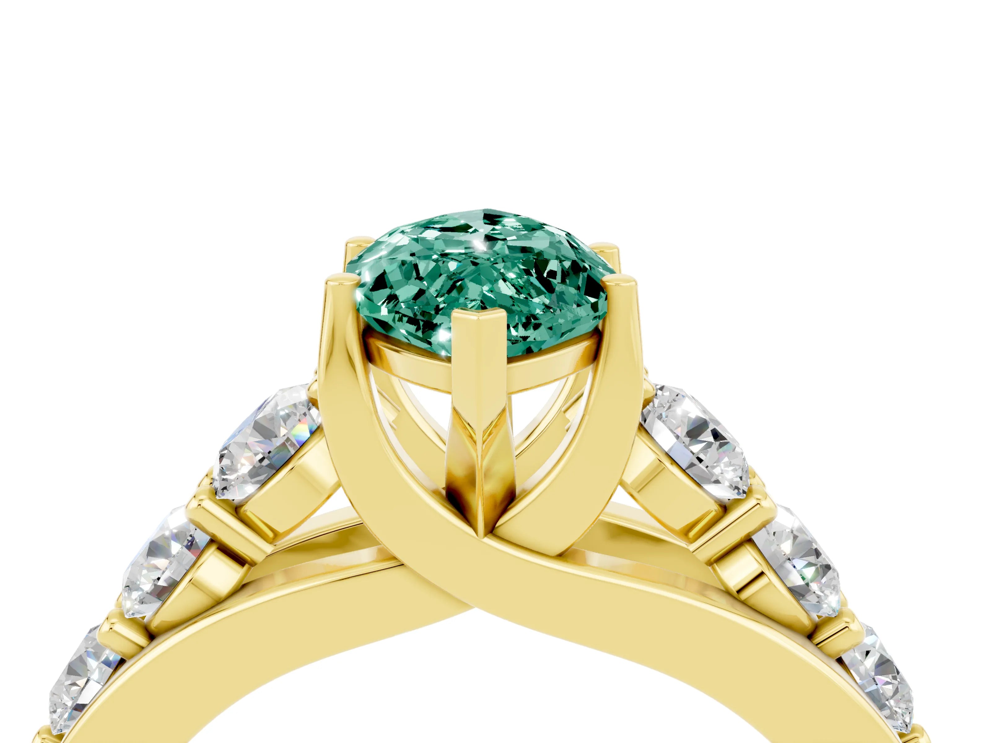 Yellow gold Marquise Cut Green Sapphire Engagement Ring with Pavé Band and Four-Prong Setting_4