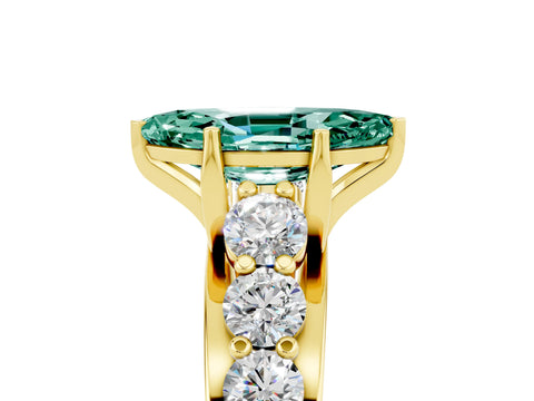 Yellow gold Marquise Cut Green Sapphire Engagement Ring with Pavé Band and Four-Prong Setting_5