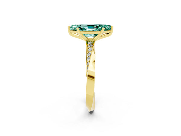 Yellow gold Marquise Cut Green Sapphire Engagement Ring with Side Stone Accents and Four-Prong Setting