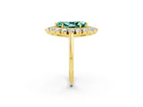 Yellow gold Marquise Cut Green Sapphire Floral Double Halo Engagement Ring with Prong Setting_86