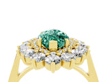 Yellow gold Marquise Cut Green Sapphire Floral Double Halo Engagement Ring with Prong Setting_88