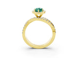 Yellow gold Marquise Cut Green Sapphire Halo Ring with Round Split Shank and Prong Setting_68