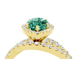 Yellow gold Marquise Cut Green Sapphire Halo Ring with Round Split Shank and Prong Setting_69