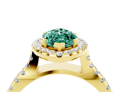 Yellow gold Marquise Cut Green Sapphire Halo Ring with Split Shank Pavé Band and Prong Setting_4
