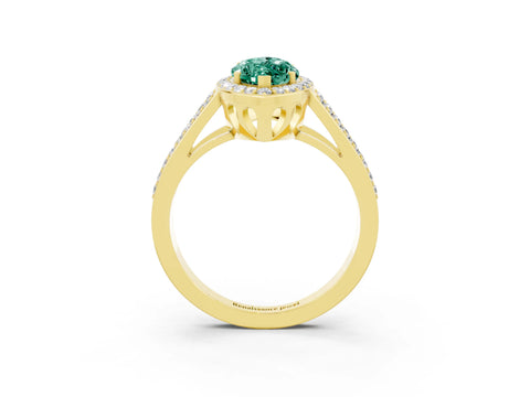 Yellow gold Marquise Cut Green Sapphire Halo Ring with Split Shank U-Prong Band and Four-Prong Setting_3