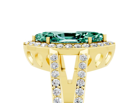 Yellow gold Marquise Cut Green Sapphire Halo Ring with Split Shank U-Prong Band and Four-Prong Setting_5
