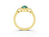Yellow gold Marquise Cut Green Sapphire Halo Ring with Tapered Band and Four-Prong Setting_3