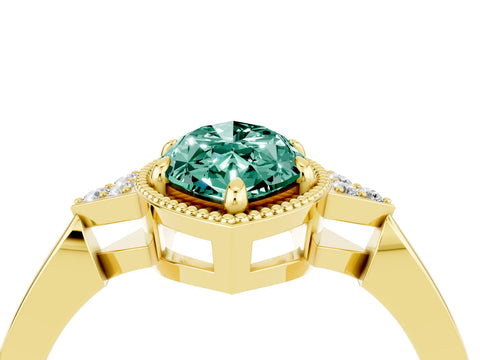 Yellow gold Marquise Cut Green Sapphire Halo Ring with Tapered Band and Four-Prong Setting_4
