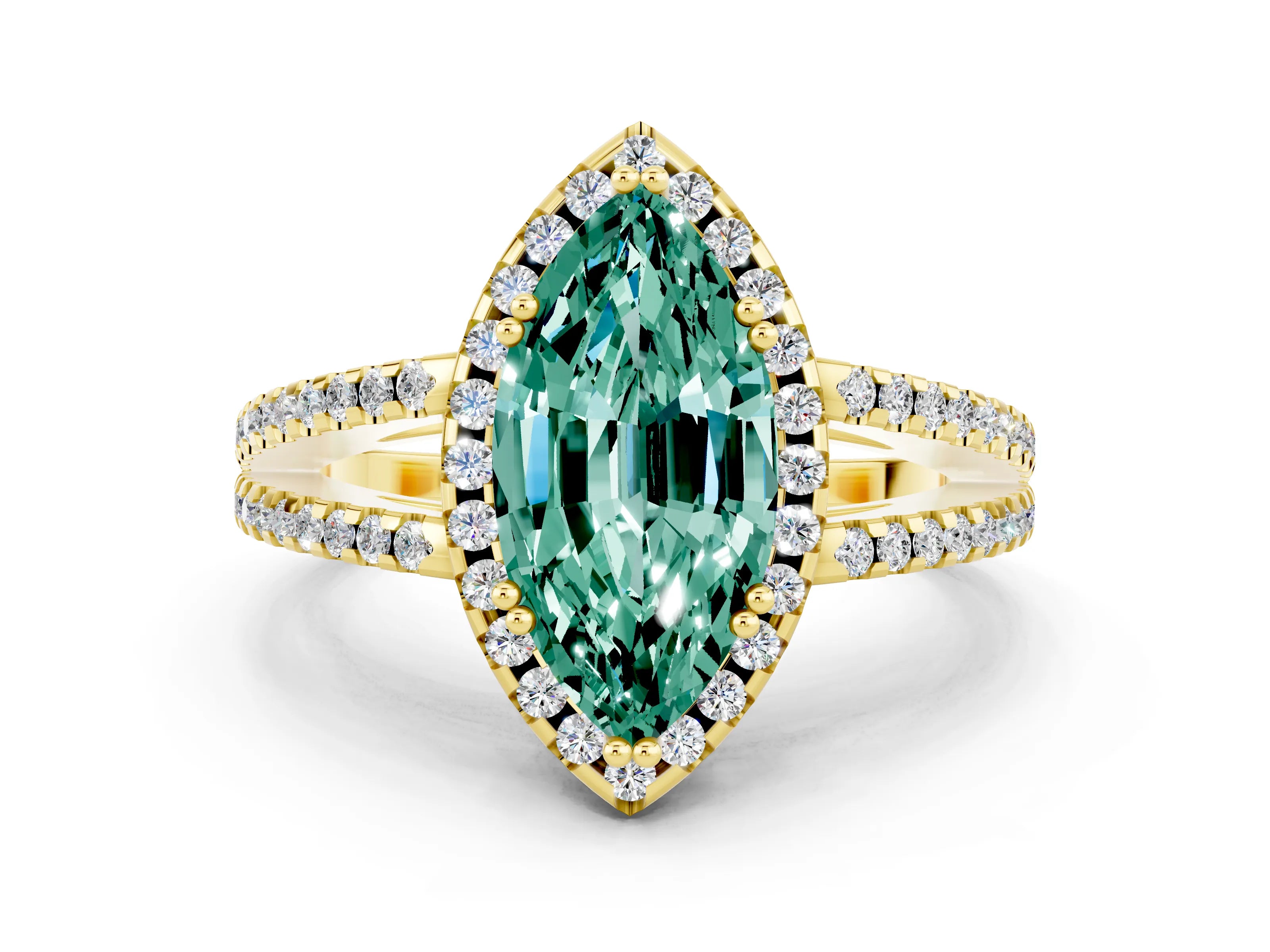 Yellow gold Marquise Cut Green Sapphire Halo Split Shank Engagement Ring_12