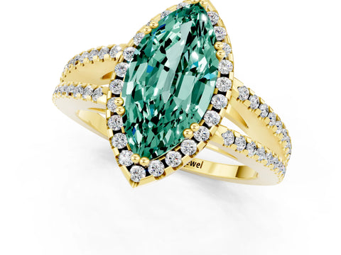 Yellow gold Marquise Cut Green Sapphire Halo Split Shank Engagement Ring_13