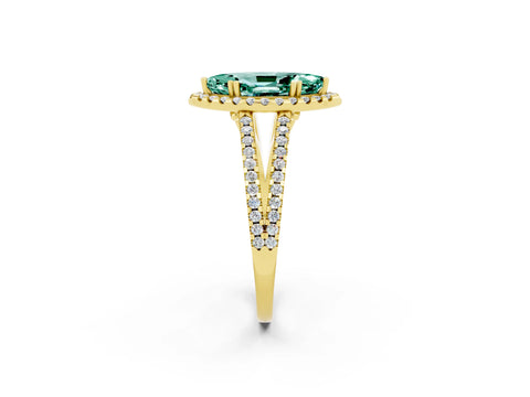 Yellow gold Marquise Cut Green Sapphire Halo Split Shank Engagement Ring_14