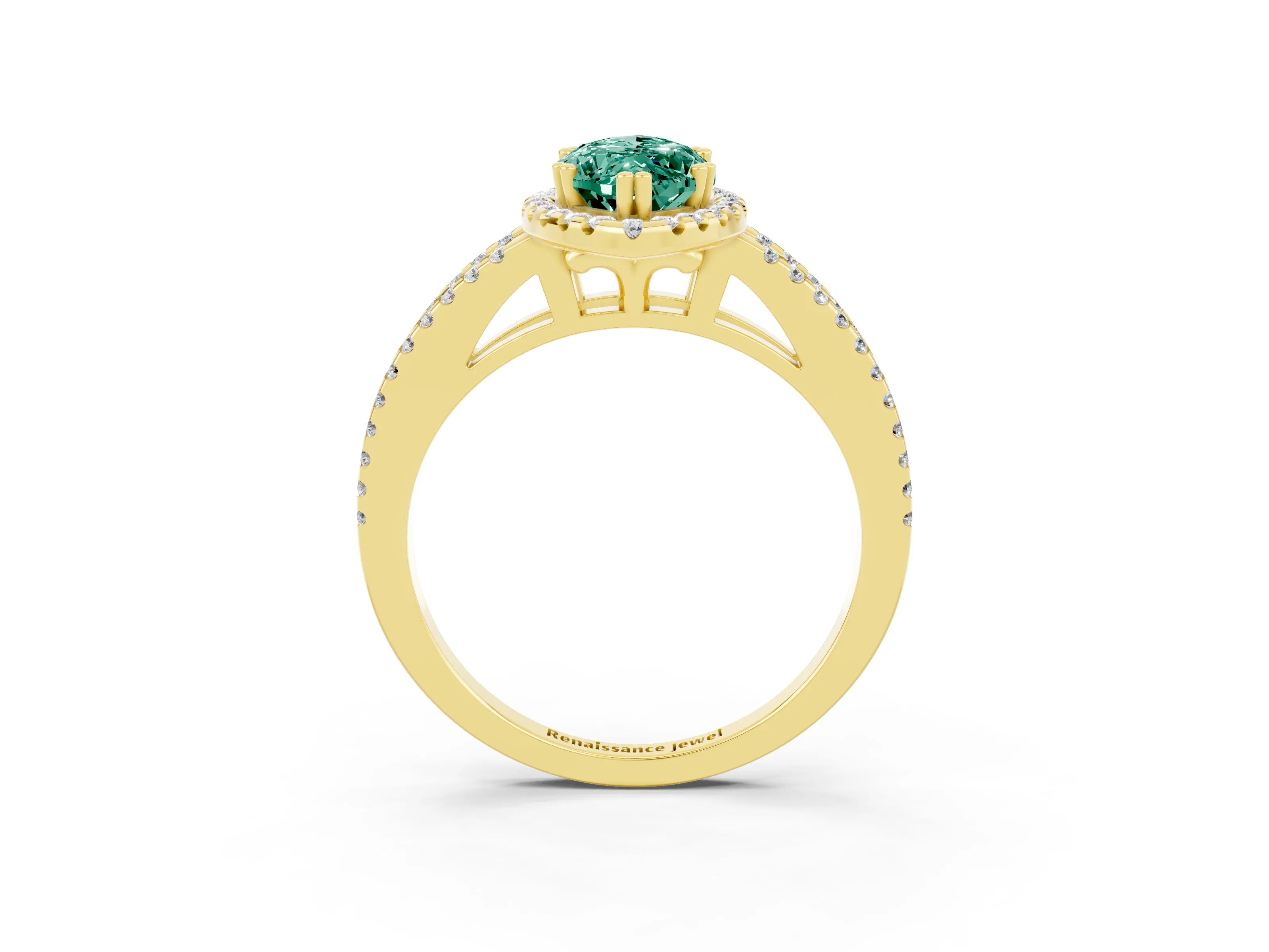 Yellow gold Marquise Cut Green Sapphire Halo Split Shank Engagement Ring_15