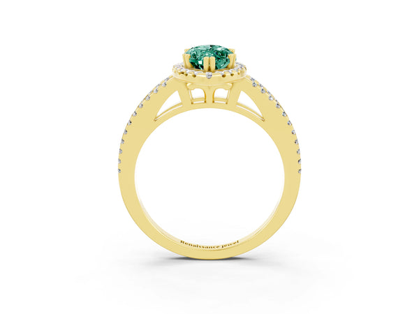Yellow gold Marquise Cut Green Sapphire Halo Split Shank Engagement Ring