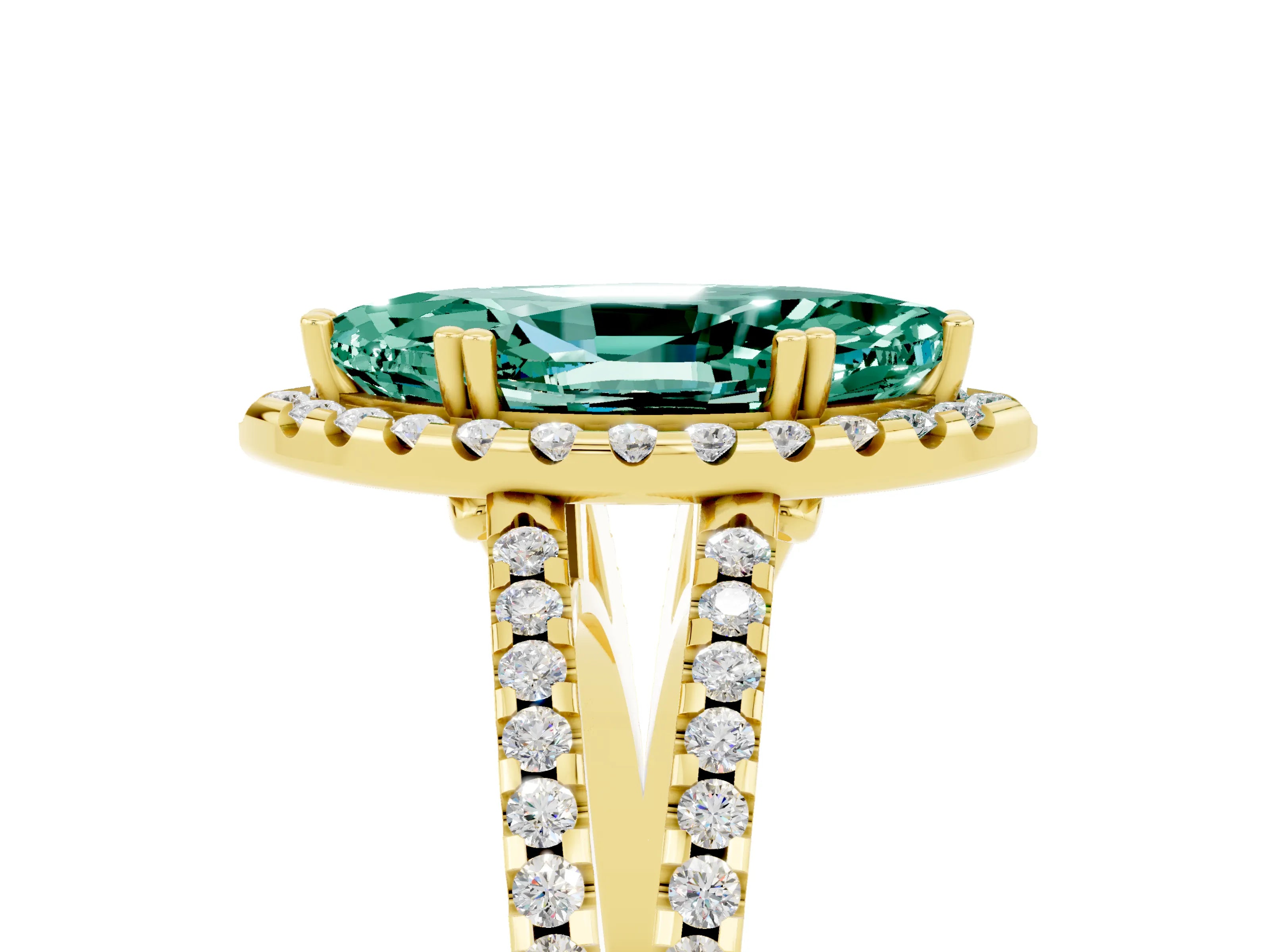 Yellow gold Marquise Cut Green Sapphire Halo Split Shank Engagement Ring_17