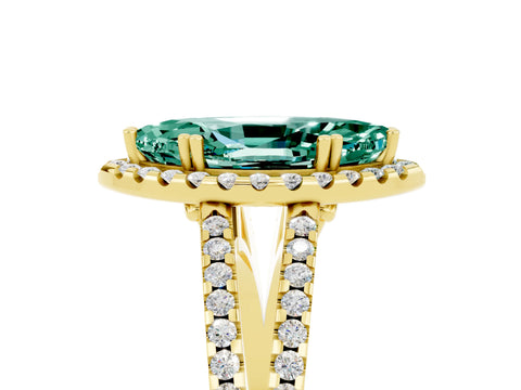 Yellow gold Marquise Cut Green Sapphire Halo Split Shank Engagement Ring_17