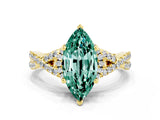 Yellow gold Marquise Cut Green Sapphire Halo Twist Band Solitaire Prong Setting Ring