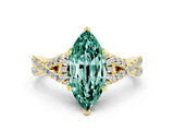 Yellow gold Marquise Cut Green Sapphire  Halo Twist Band Solitaire Prong Setting Ring_24