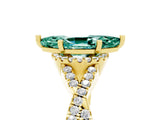 Yellow gold Marquise Cut Green Sapphire  Halo Twist Band Solitaire Prong Setting Ring_29