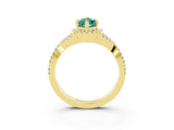 Yellow gold Marquise Cut Green Sapphire Halo Twist Band Solitaire Prong Setting Ring_3