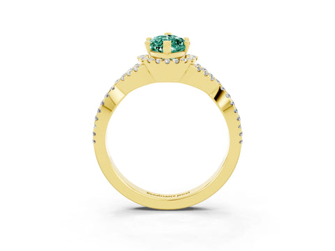 Yellow gold Marquise Cut Green Sapphire Halo Twist Band Solitaire Prong Setting Ring_3
