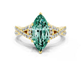 Yellow gold Marquise Cut Green Sapphire  Halo Twist Band Solitaire Prong Setting Ring_42